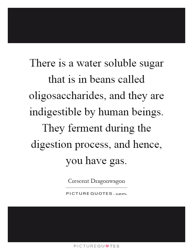 There is a water soluble sugar that is in beans called oligosaccharides, and they are indigestible by human beings. They ferment during the digestion process, and hence, you have gas Picture Quote #1