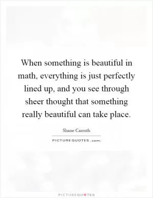 When something is beautiful in math, everything is just perfectly lined up, and you see through sheer thought that something really beautiful can take place Picture Quote #1