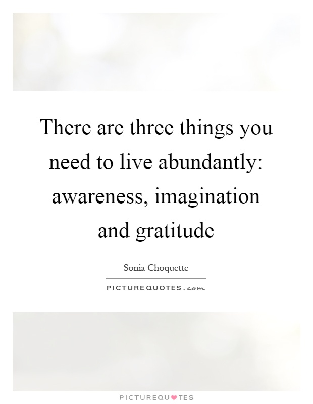 There are three things you need to live abundantly: awareness, imagination and gratitude Picture Quote #1