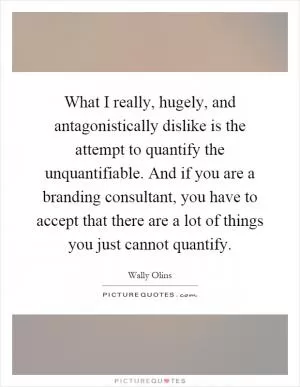 What I really, hugely, and antagonistically dislike is the attempt to quantify the unquantifiable. And if you are a branding consultant, you have to accept that there are a lot of things you just cannot quantify Picture Quote #1