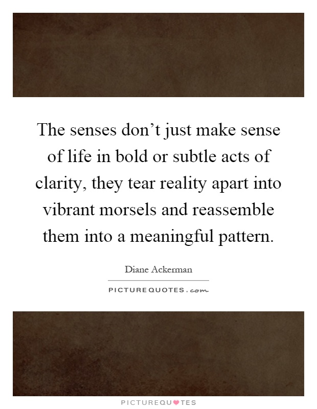 The senses don't just make sense of life in bold or subtle acts of clarity, they tear reality apart into vibrant morsels and reassemble them into a meaningful pattern Picture Quote #1