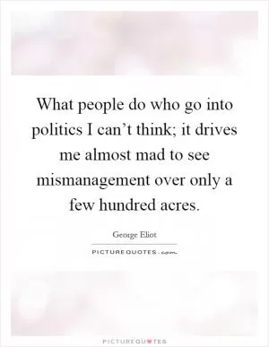 What people do who go into politics I can’t think; it drives me almost mad to see mismanagement over only a few hundred acres Picture Quote #1
