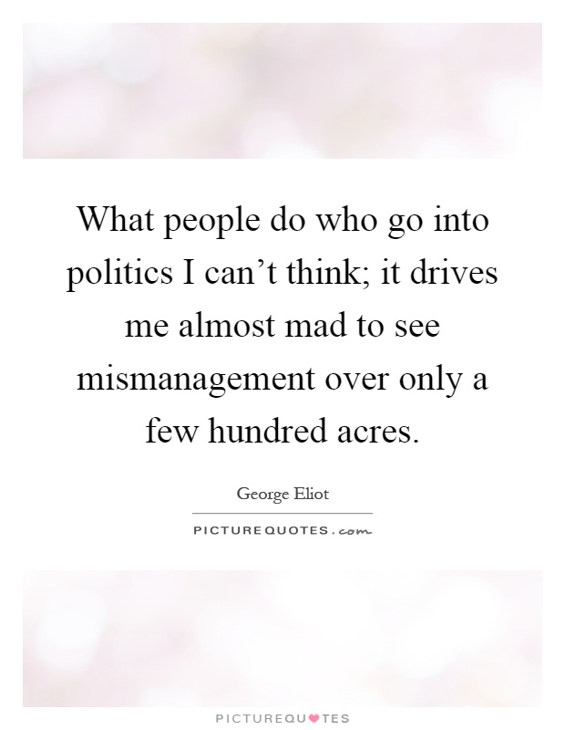 What people do who go into politics I can't think; it drives me almost mad to see mismanagement over only a few hundred acres Picture Quote #1