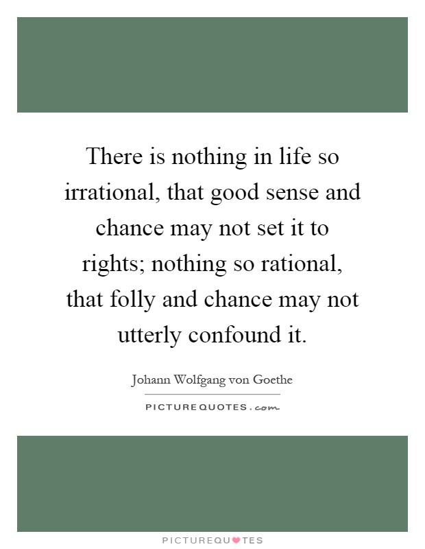 There is nothing in life so irrational, that good sense and chance may not set it to rights; nothing so rational, that folly and chance may not utterly confound it Picture Quote #1