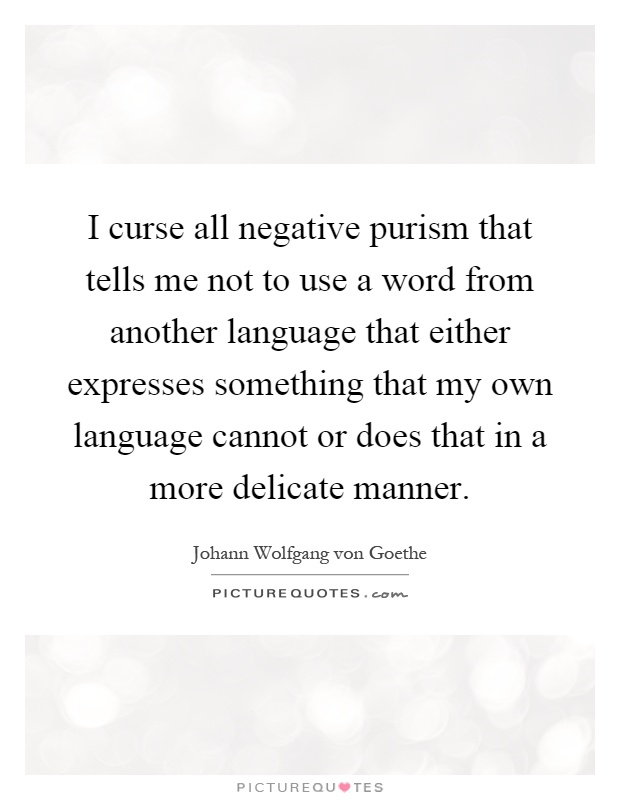 I curse all negative purism that tells me not to use a word from another language that either expresses something that my own language cannot or does that in a more delicate manner Picture Quote #1