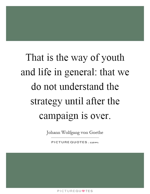 That is the way of youth and life in general: that we do not understand the strategy until after the campaign is over Picture Quote #1