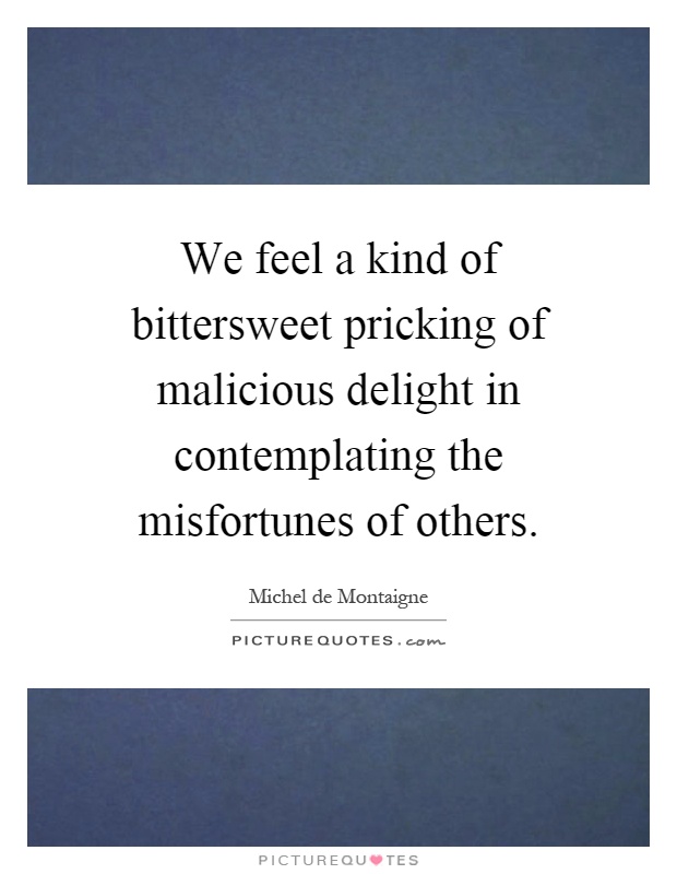 We feel a kind of bittersweet pricking of malicious delight in contemplating the misfortunes of others Picture Quote #1