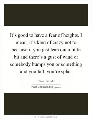 It’s good to have a fear of heights. I mean, it’s kind of crazy not to because if you just lean out a little bit and there’s a gust of wind or somebody bumps you or something and you fall, you’re splat Picture Quote #1