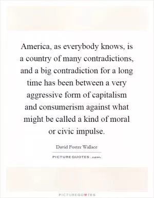America, as everybody knows, is a country of many contradictions, and a big contradiction for a long time has been between a very aggressive form of capitalism and consumerism against what might be called a kind of moral or civic impulse Picture Quote #1