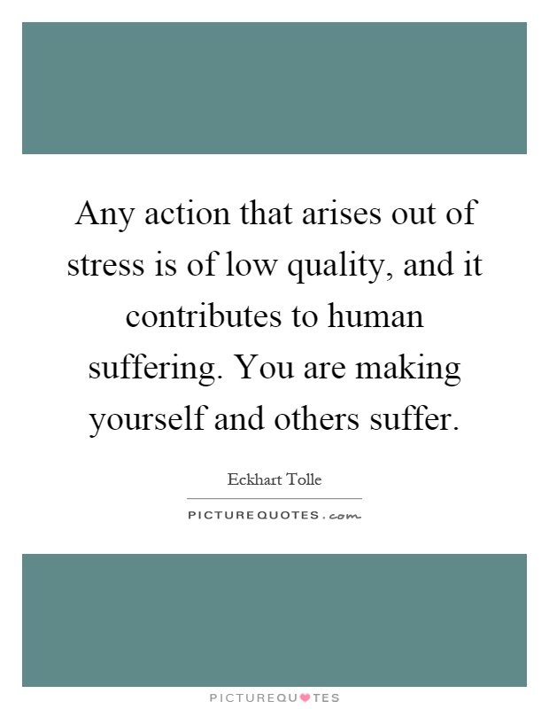 Any action that arises out of stress is of low quality, and it contributes to human suffering. You are making yourself and others suffer Picture Quote #1