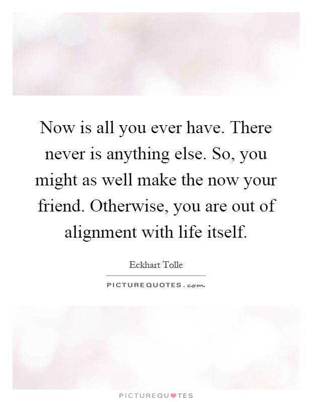 Now is all you ever have. There never is anything else. So, you might as well make the now your friend. Otherwise, you are out of alignment with life itself Picture Quote #1