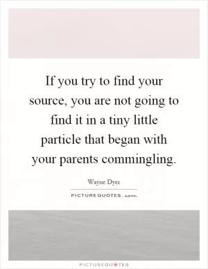 If you try to find your source, you are not going to find it in a tiny little particle that began with your parents commingling Picture Quote #1