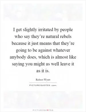 I get slightly irritated by people who say they’re natural rebels because it just means that they’re going to be against whatever anybody does, which is almost like saying you might as well leave it as it is Picture Quote #1