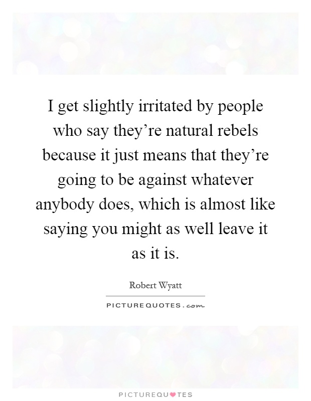 I get slightly irritated by people who say they're natural rebels because it just means that they're going to be against whatever anybody does, which is almost like saying you might as well leave it as it is Picture Quote #1