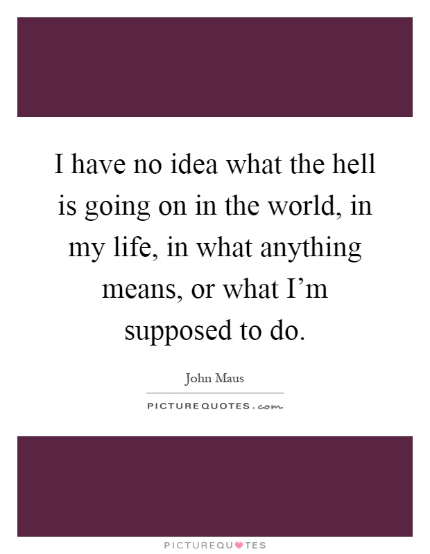 I have no idea what the hell is going on in the world, in my life, in what anything means, or what I'm supposed to do Picture Quote #1