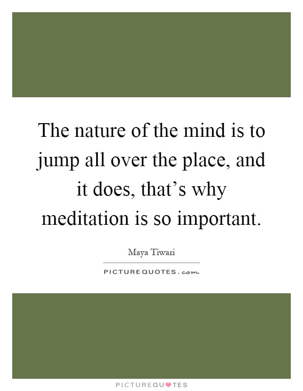 The nature of the mind is to jump all over the place, and it does, that's why meditation is so important Picture Quote #1