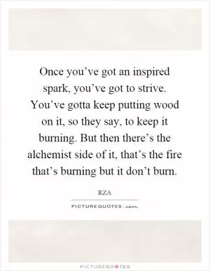 Once you’ve got an inspired spark, you’ve got to strive. You’ve gotta keep putting wood on it, so they say, to keep it burning. But then there’s the alchemist side of it, that’s the fire that’s burning but it don’t burn Picture Quote #1