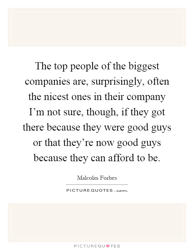 The top people of the biggest companies are, surprisingly, often the nicest ones in their company I'm not sure, though, if they got there because they were good guys or that they're now good guys because they can afford to be Picture Quote #1