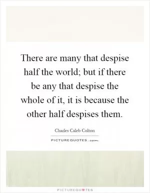 There are many that despise half the world; but if there be any that despise the whole of it, it is because the other half despises them Picture Quote #1