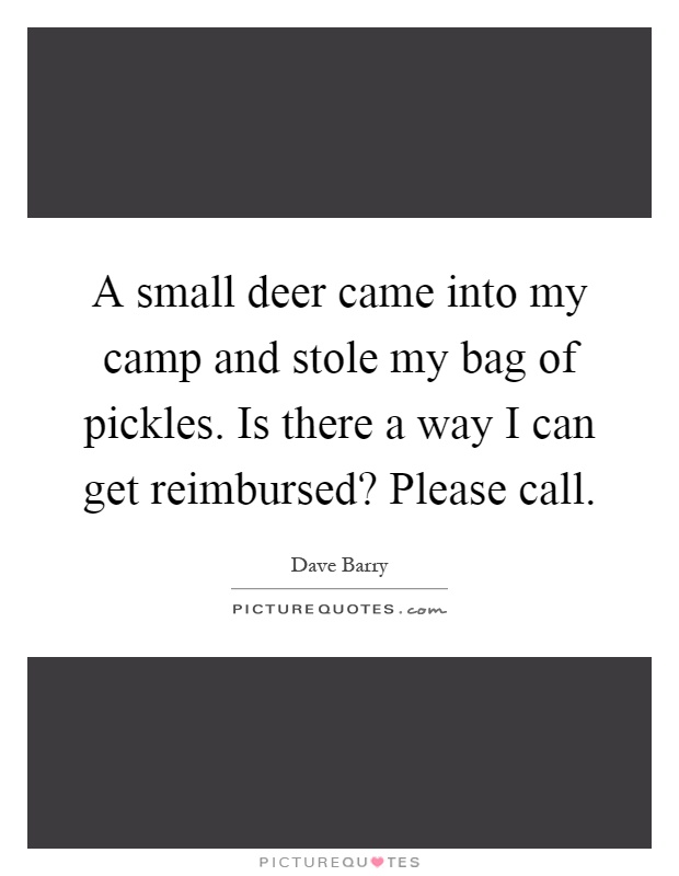 A small deer came into my camp and stole my bag of pickles. Is there a way I can get reimbursed? Please call Picture Quote #1