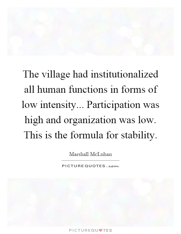 The village had institutionalized all human functions in forms of low intensity... Participation was high and organization was low. This is the formula for stability Picture Quote #1
