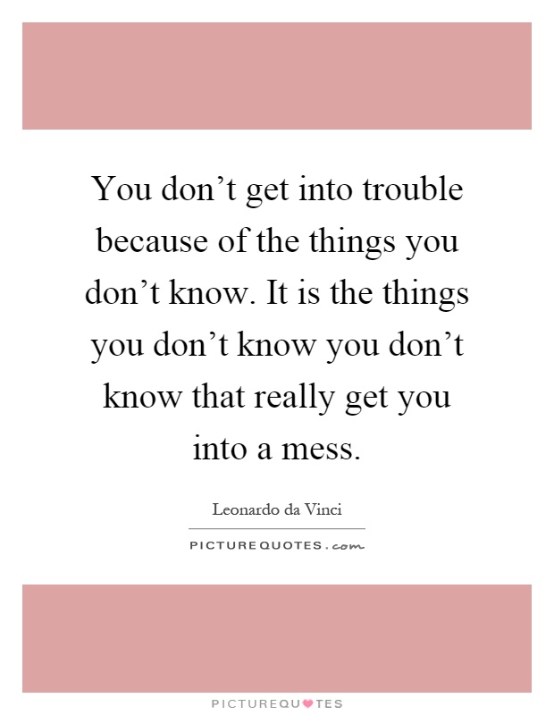 You don't get into trouble because of the things you don't know. It is the things you don't know you don't know that really get you into a mess Picture Quote #1