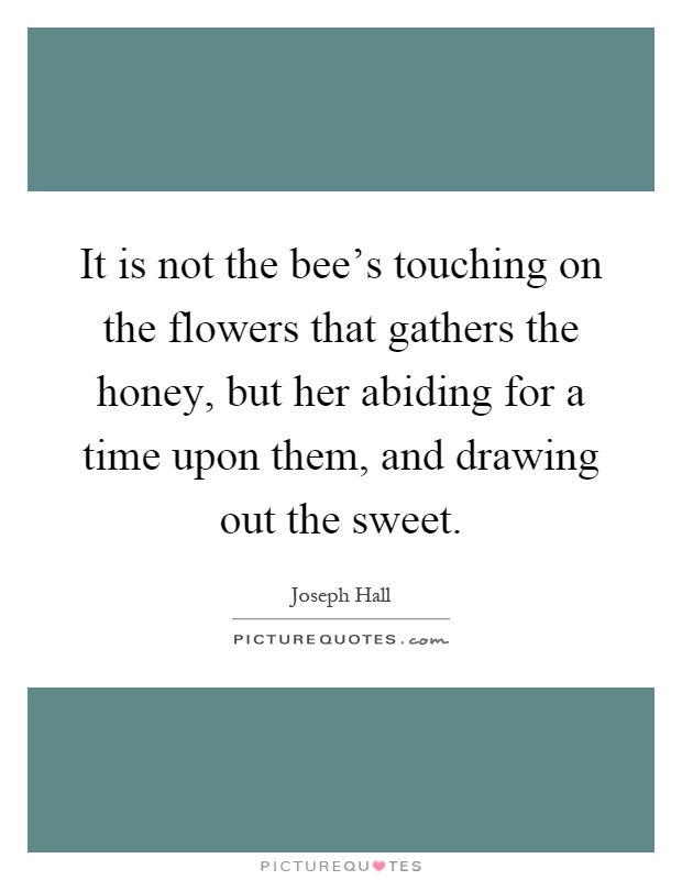 It is not the bee's touching on the flowers that gathers the honey, but her abiding for a time upon them, and drawing out the sweet Picture Quote #1
