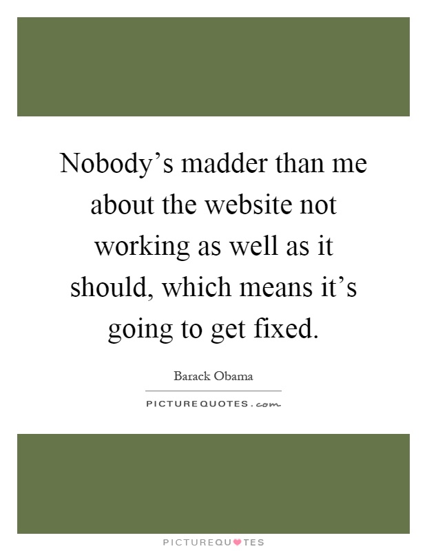 Nobody's madder than me about the website not working as well as it should, which means it's going to get fixed Picture Quote #1