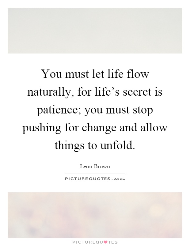 You must let life flow naturally, for life's secret is patience; you must stop pushing for change and allow things to unfold Picture Quote #1