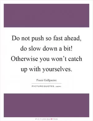 Do not push so fast ahead, do slow down a bit! Otherwise you won’t catch up with yourselves Picture Quote #1