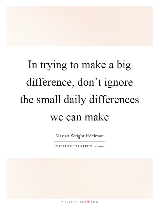 In trying to make a big difference, don't ignore the small daily differences we can make Picture Quote #1