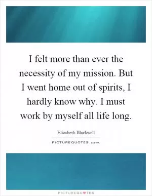 I felt more than ever the necessity of my mission. But I went home out of spirits, I hardly know why. I must work by myself all life long Picture Quote #1