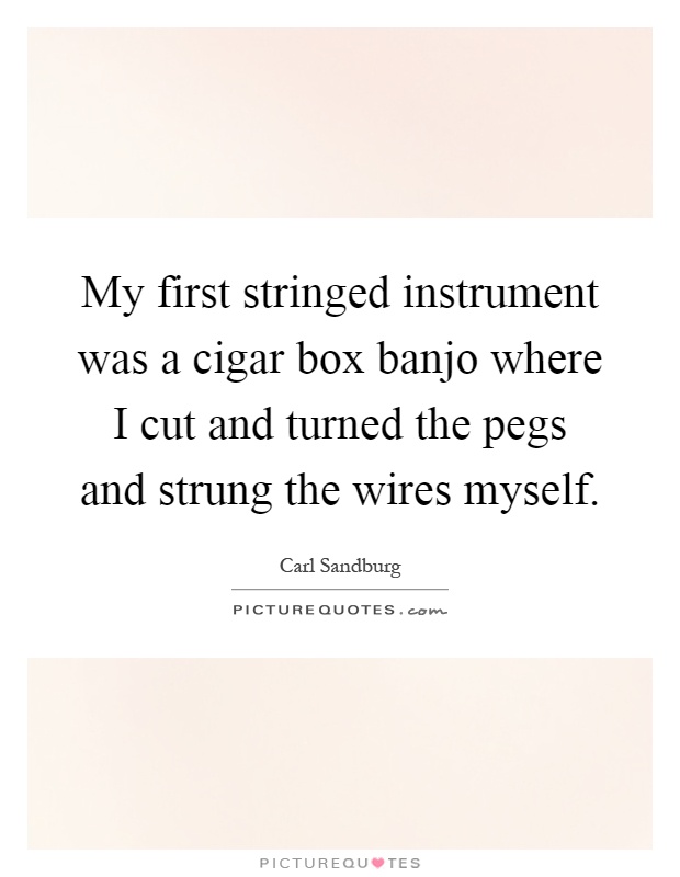 My first stringed instrument was a cigar box banjo where I cut and turned the pegs and strung the wires myself Picture Quote #1