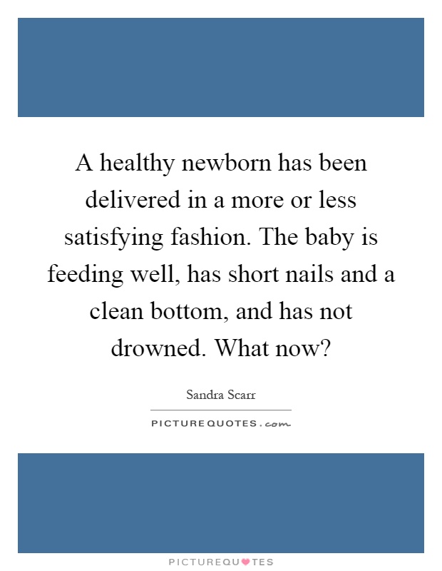 A healthy newborn has been delivered in a more or less satisfying fashion. The baby is feeding well, has short nails and a clean bottom, and has not drowned. What now? Picture Quote #1