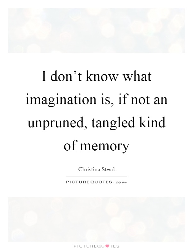 I don't know what imagination is, if not an unpruned, tangled kind of memory Picture Quote #1