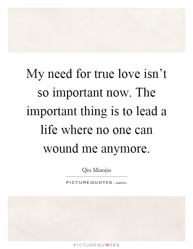 My need for true love isn't so important now. The important thing is to lead a life where no one can wound me anymore Picture Quote #1
