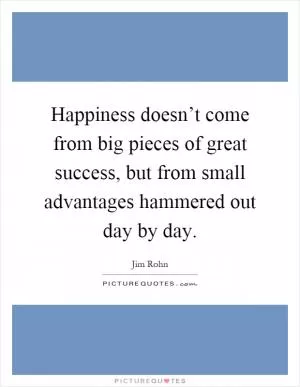 Happiness doesn’t come from big pieces of great success, but from small advantages hammered out day by day Picture Quote #1