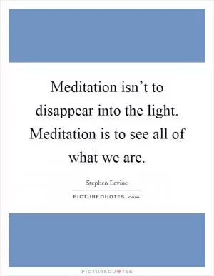Meditation isn’t to disappear into the light. Meditation is to see all of what we are Picture Quote #1