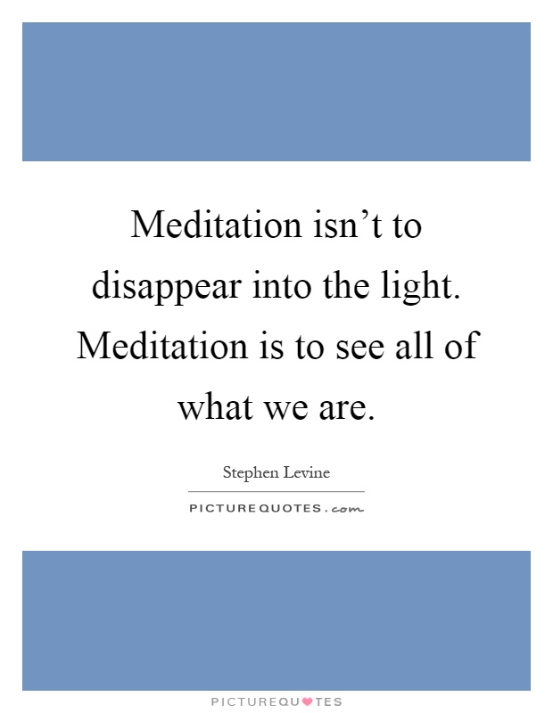 Meditation isn't to disappear into the light. Meditation is to see all of what we are Picture Quote #1