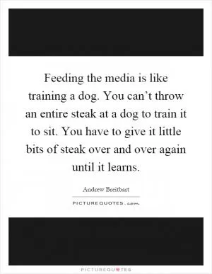 Feeding the media is like training a dog. You can’t throw an entire steak at a dog to train it to sit. You have to give it little bits of steak over and over again until it learns Picture Quote #1