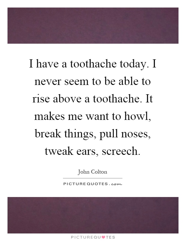 I have a toothache today. I never seem to be able to rise above a toothache. It makes me want to howl, break things, pull noses, tweak ears, screech Picture Quote #1