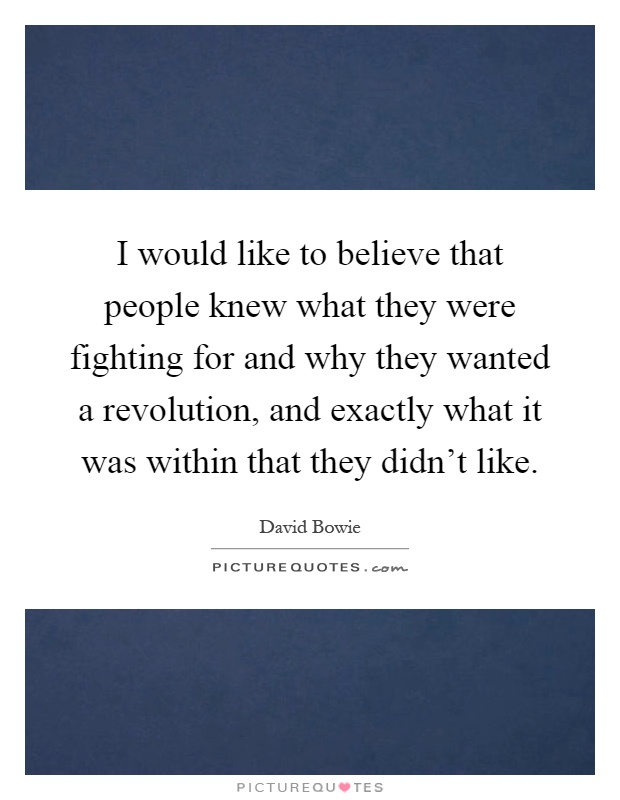 I would like to believe that people knew what they were fighting for and why they wanted a revolution, and exactly what it was within that they didn't like Picture Quote #1
