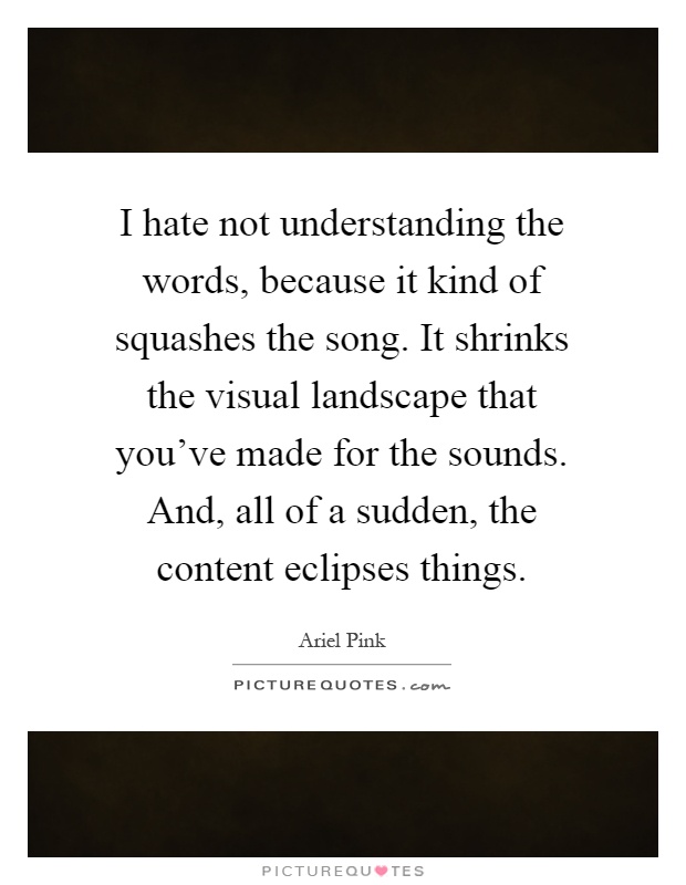 I hate not understanding the words, because it kind of squashes the song. It shrinks the visual landscape that you've made for the sounds. And, all of a sudden, the content eclipses things Picture Quote #1