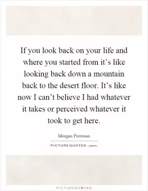 If you look back on your life and where you started from it’s like looking back down a mountain back to the desert floor. It’s like now I can’t believe I had whatever it takes or perceived whatever it took to get here Picture Quote #1