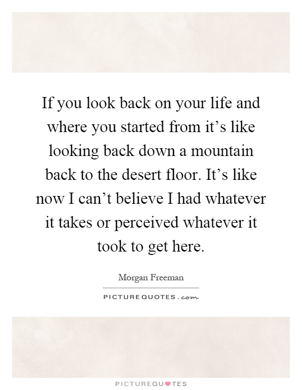 If you look back on your life and where you started from it's like looking back down a mountain back to the desert floor. It's like now I can't believe I had whatever it takes or perceived whatever it took to get here Picture Quote #1