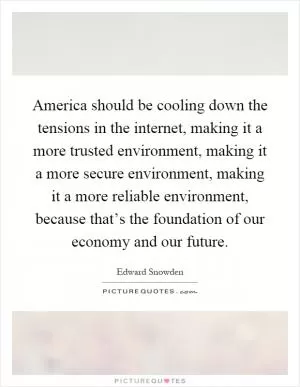America should be cooling down the tensions in the internet, making it a more trusted environment, making it a more secure environment, making it a more reliable environment, because that’s the foundation of our economy and our future Picture Quote #1