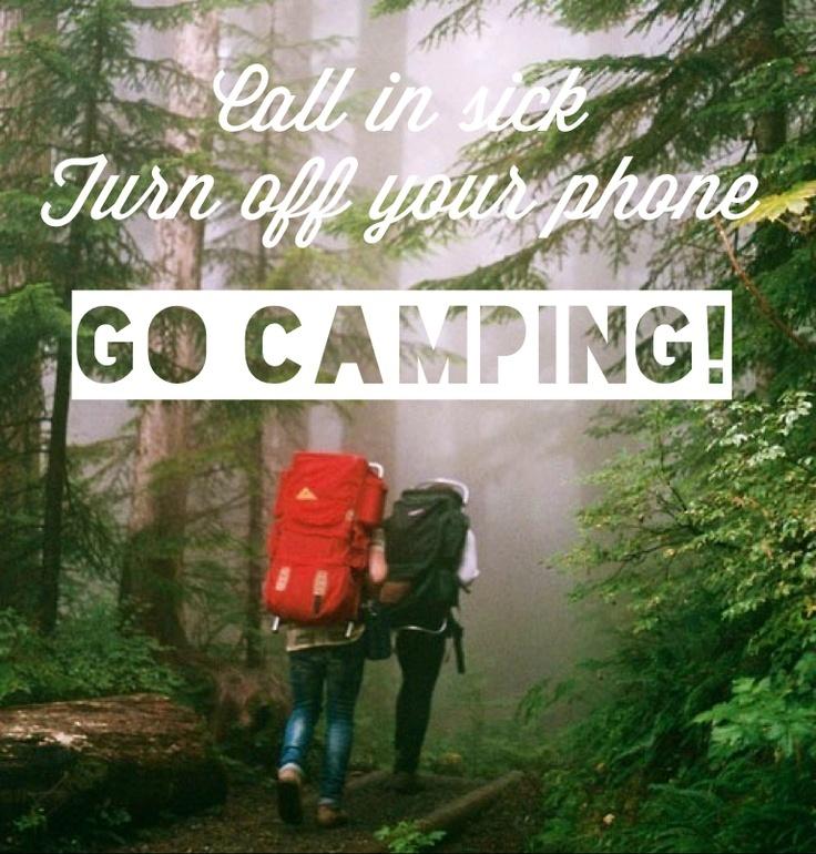 Call in sick. Turn off your phone. Go camping Picture Quote #1