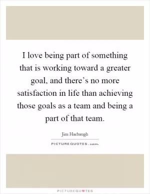 I love being part of something that is working toward a greater goal, and there’s no more satisfaction in life than achieving those goals as a team and being a part of that team Picture Quote #1