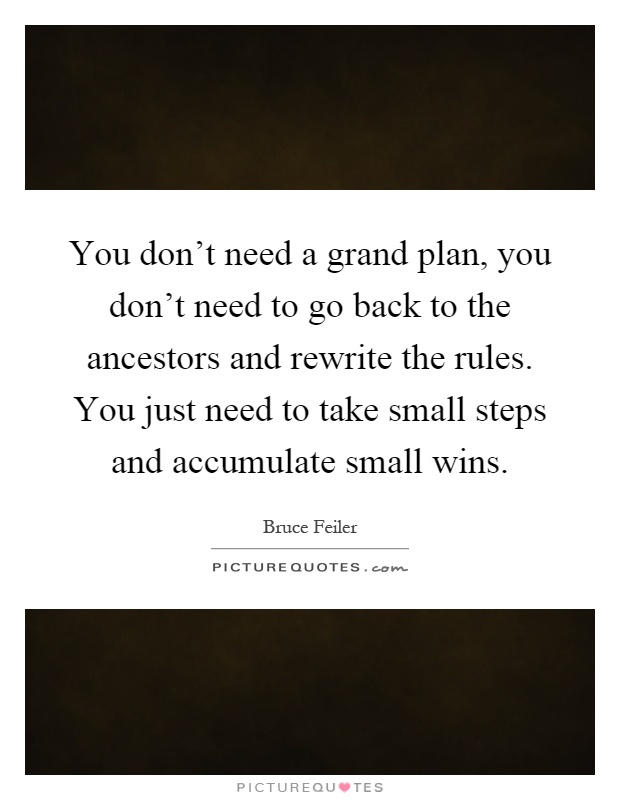 You don't need a grand plan, you don't need to go back to the ancestors and rewrite the rules. You just need to take small steps and accumulate small wins Picture Quote #1