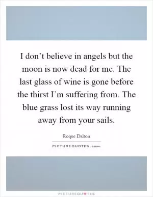 I don’t believe in angels but the moon is now dead for me. The last glass of wine is gone before the thirst I’m suffering from. The blue grass lost its way running away from your sails Picture Quote #1